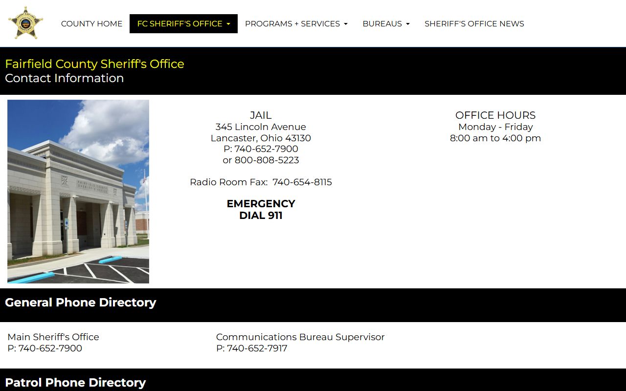 Fairfield County Justice Center inmate contact directory and jail phone numbers